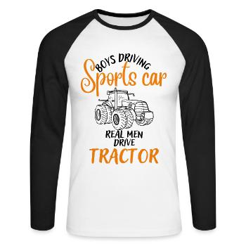 Jungs fahren Sportwagen Männer fahren Traktor - Unisex Baseballshirt langarm - Weiß/Schwarz - Vorne - Nik (191cm)