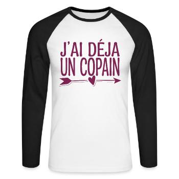 J'ai déjà j'ai un copain. cadeau couple, copine. - T-shirt baseball manches longues Homme - blanc/noir - Devant - Nik (191cm)