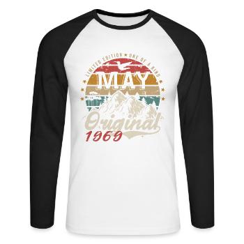 Mai 1969 Cadeau D'anniversaire Mai 1969 Original - T-shirt baseball manches longues Homme - blanc/noir - Devant - Nik (191cm)