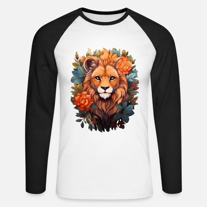 Löwe - Unisex Baseballshirt langarm - Weiß/Schwarz