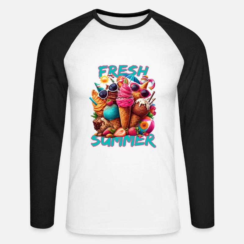 Eis essen im Sommer - Unisex Baseballshirt langarm - Weiß/Schwarz