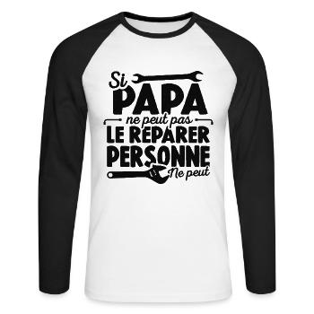 Papa Bricoleur Si Papa Ne Peut Pas Le Réparer - T-shirt baseball manches longues Homme - blanc/noir - Devant - Nik (191cm)