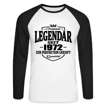 legendär seit 1972 - Unisex Baseballshirt langarm - Weiß/Schwarz - Vorne - Nik (191cm)