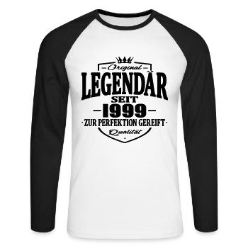 legendär seit 1999 - Unisex Baseballshirt langarm - Weiß/Schwarz - Vorne - Nik (191cm)