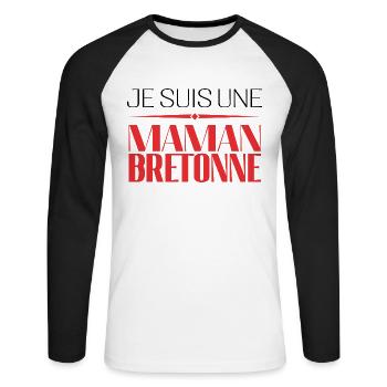 Incroyable maman bretonne ! cadeau maman bretonne - T-shirt baseball manches longues Homme - blanc/noir - Devant - Nik (191cm)