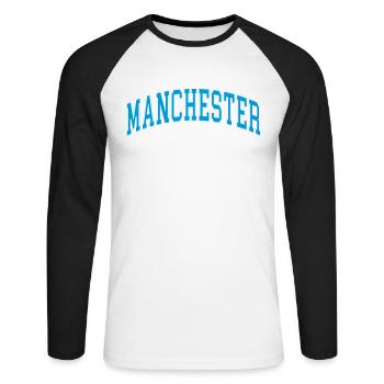 Manchester - T-shirt baseball manches longues Homme - blanc/noir - Devant - Nik (191cm)
