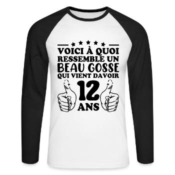 12 ans Idée Cadeau Humour Anniversaire Beau Gosse - T-shirt baseball manches longues Homme - blanc/noir - Devant - Nik (191cm)
