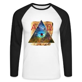 The Eye of God Alpha Omega + - All-Seeing - Unisex Long Sleeve Baseball T-Shirt - white/black - Front - Nik (191cm)