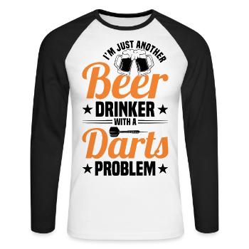 Dart Dartspieler Dartspiel Herren - Unisex Baseballshirt langarm - Weiß/Schwarz - Vorne - Nik (191cm)