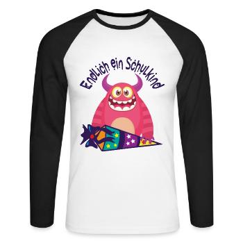 Écolier Scolarisation Monster cadeau à l’école - T-shirt baseball manches longues Homme - blanc/noir - Devant - Nik (191cm)