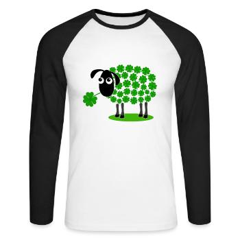 Mouton avec trèfle - cadeau de laine de trèfle - T-shirt baseball manches longues Homme - blanc/noir - Devant - Nik (191cm)