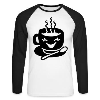 Tasse à café amour - T-shirt baseball manches longues Homme - blanc/noir - Devant - Nik (191cm)