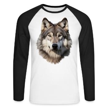 Wolf (weiß/grau) - Unisex Baseballshirt langarm - Weiß/Schwarz - Vorne - Nik (191cm)
