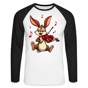 Lapin Violoniste Mignon - T-shirt baseball manches longues Homme - blanc/noir - Devant - Nik (191cm)