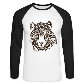 Jaguar Face Graphique Cool Big Cat Wild Animal Lover - T-shirt baseball manches longues Homme - blanc/noir - Devant - Nik (191cm)