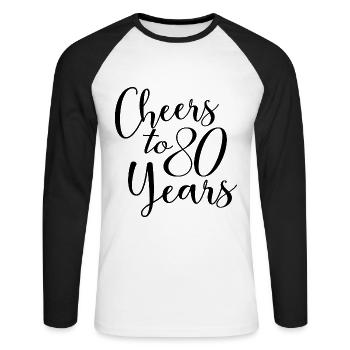 Vive le 80e anniversaire de ses 80 ans - T-shirt baseball manches longues Homme - blanc/noir - Devant - Nik (191cm)