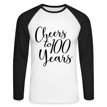 Vive le 100e anniversaire de 100 ans - T-shirt baseball manches longues Homme - blanc/noir - Devant - Nik (191cm)