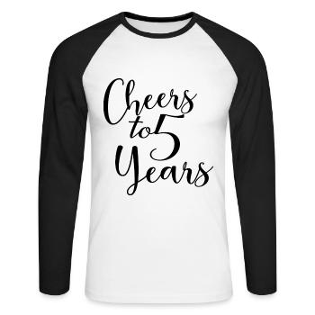 Vive le 5e anniversaire de 5 ans - T-shirt baseball manches longues Homme - blanc/noir - Devant - Nik (191cm)