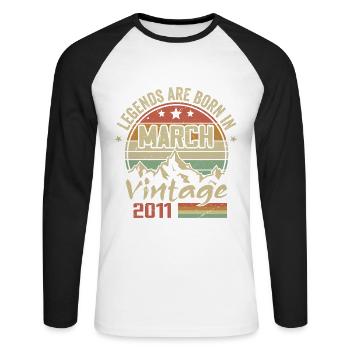 Les Légendes Sont Nées En Mars 2011 Cadeau Vintage - T-shirt baseball manches longues Homme - blanc/noir - Devant - Nik (191cm)