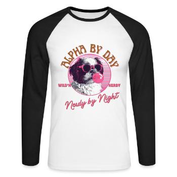 Shi Tzu with sunglasses and pink bubblegum - Unisex Long Sleeve Baseball T-Shirt - white/black - Front - Nik (191cm)