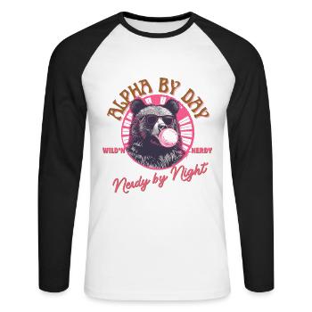 Ours avec chewing-gum rose et lunettes de soleil - T-shirt baseball manches longues Homme - blanc/noir - Devant - Nik (191cm)