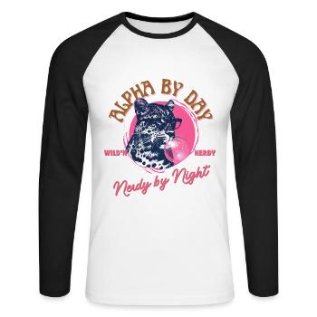 Leopard with sunglasses and pink bubblegum - Unisex Long Sleeve Baseball T-Shirt - white/black - Front - Nik (191cm)