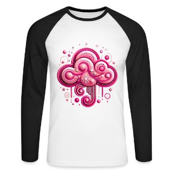 Skurriles rosa Wolkendesign - Unisex Baseballshirt langarm - Weiß/Schwarz - Vorne - Nik (191cm)