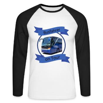 Busfahrer on Tour - Unisex Baseballshirt langarm - Weiß/Schwarz - Vorne - Nik (191cm)