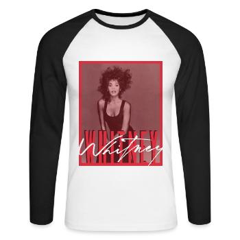 Whitney Houston Photo avec Autographe et Nom - T-shirt baseball manches longues Homme - blanc/noir - Devant - Nik (191cm)