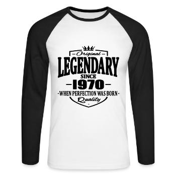 Legendary seit 1970 - Unisex Baseballshirt langarm - Weiß/Schwarz - Vorne - Nik (191cm)