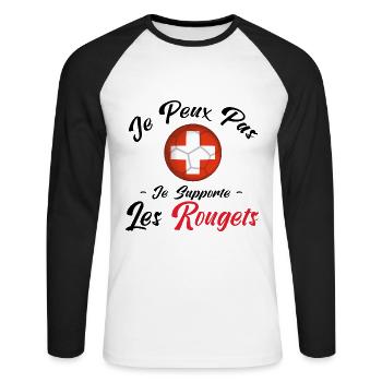 je peux pas je supporte les Rougets. suisse - T-shirt baseball manches longues Homme - blanc/noir - Devant - Nik (191cm)