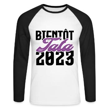 Cadeau Annonce grossesse bientôt Tata 2023. Tante. - T-shirt baseball manches longues Homme - blanc/noir - Devant - Nik (191cm)