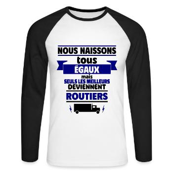 les meilleurs routiers - T-shirt baseball manches longues Homme - blanc/noir - Devant - Nik (191cm)