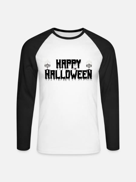 happy Halloween. Happy halloween. - Unisex Long Sleeve Baseball T-Shirt - white/black
