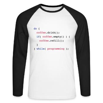 Programmation de la recharge de code café - T-shirt baseball manches longues Homme - blanc/noir - Devant - Nik (191cm)