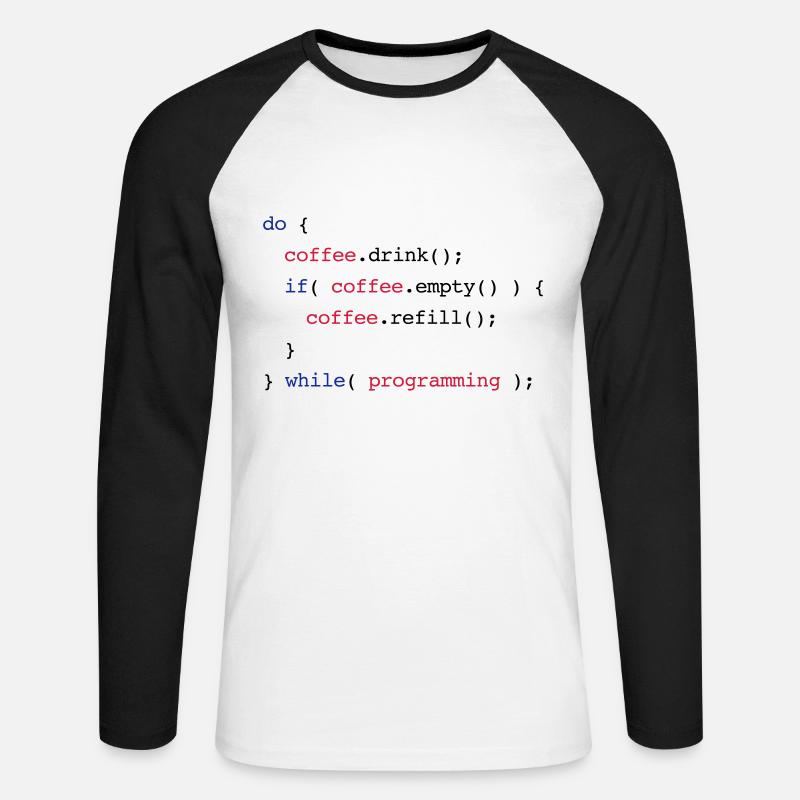 Code Coffee Refill Programming - Unisex Long Sleeve Baseball T-Shirt - white/black