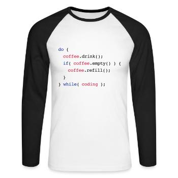 Code Coffee Refill Codierung - Unisex Baseballshirt langarm - Weiß/Schwarz - Vorne - Nik (191cm)