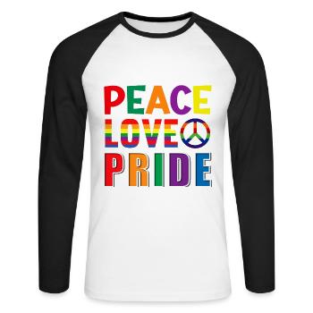 Peace Love pride LGBT - Unisex Long Sleeve Baseball T-Shirt - white/black - Front - Nik (191cm)