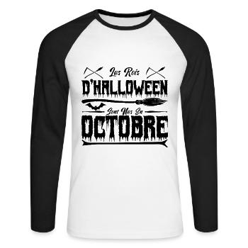 les roi d’Halloween sont nés en octobre0 - T-shirt baseball manches longues Homme - blanc/noir - Devant - Nik (191cm)