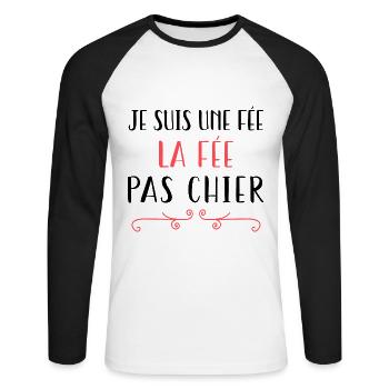 Fait Pas Chier Humour Femme Cadeau Copine - T-shirt baseball manches longues Homme - blanc/noir - Devant - Nik (191cm)