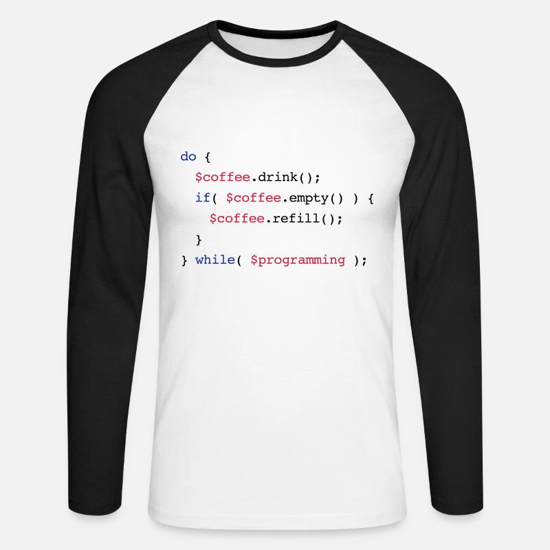 Code Coffee Refill Programming v2 - Unisex Baseballshirt langarm - Weiß/Schwarz