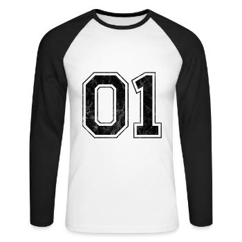 Number 01 - Unisex Long Sleeve Baseball T-Shirt - white/black - Front - Nik (191cm)