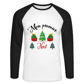 Mon Premier Noel 2023 - T-shirt baseball manches longues Homme - blanc/noir - Devant - Nik (191cm)