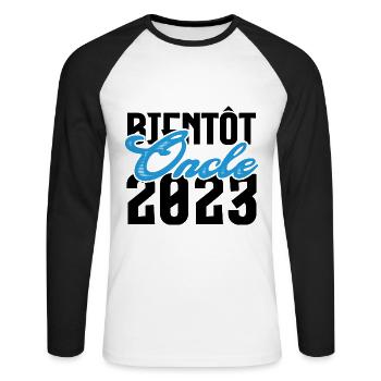 Cadeau Annonce grossesse bientôt Oncle 2023.Tonton - T-shirt baseball manches longues Homme - blanc/noir - Devant - Nik (191cm)