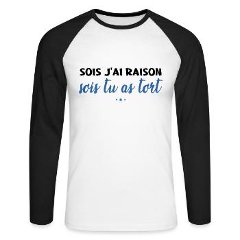 Soit J'ai Raison Soit Tu As Tort - T-shirt baseball manches longues Homme - blanc/noir - Devant - Nik (191cm)