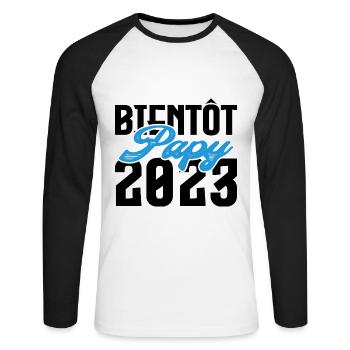 Cadeau Annonce grossesse bientôt Papy 2023. - T-shirt baseball manches longues Homme - blanc/noir - Devant - Nik (191cm)