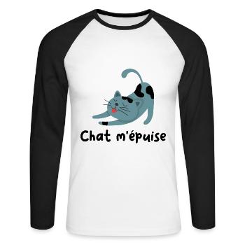 Chat m épuise Cadeau humour personnalisé - T-shirt baseball manches longues Homme - blanc/noir - Devant - Nik (191cm)