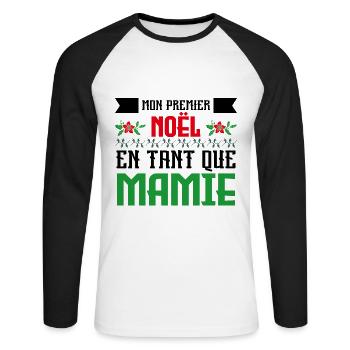 Premier noël en tant que mamie - T-shirt baseball manches longues Homme - blanc/noir - Devant - Nik (191cm)