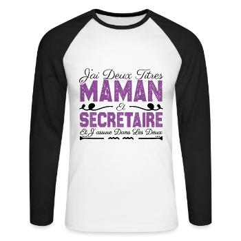 J'ai deux titres maman et Secrétaire..Cadeau Maman - T-shirt baseball manches longues Homme - blanc/noir - Devant - Nik (191cm)
