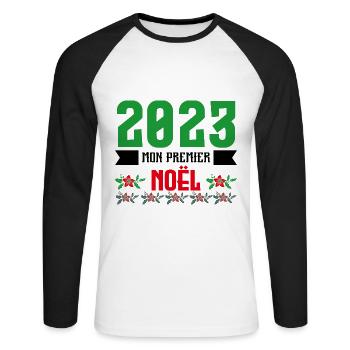 Mon Premier Noel 2023 - T-shirt baseball manches longues Homme - blanc/noir - Devant - Nik (191cm)